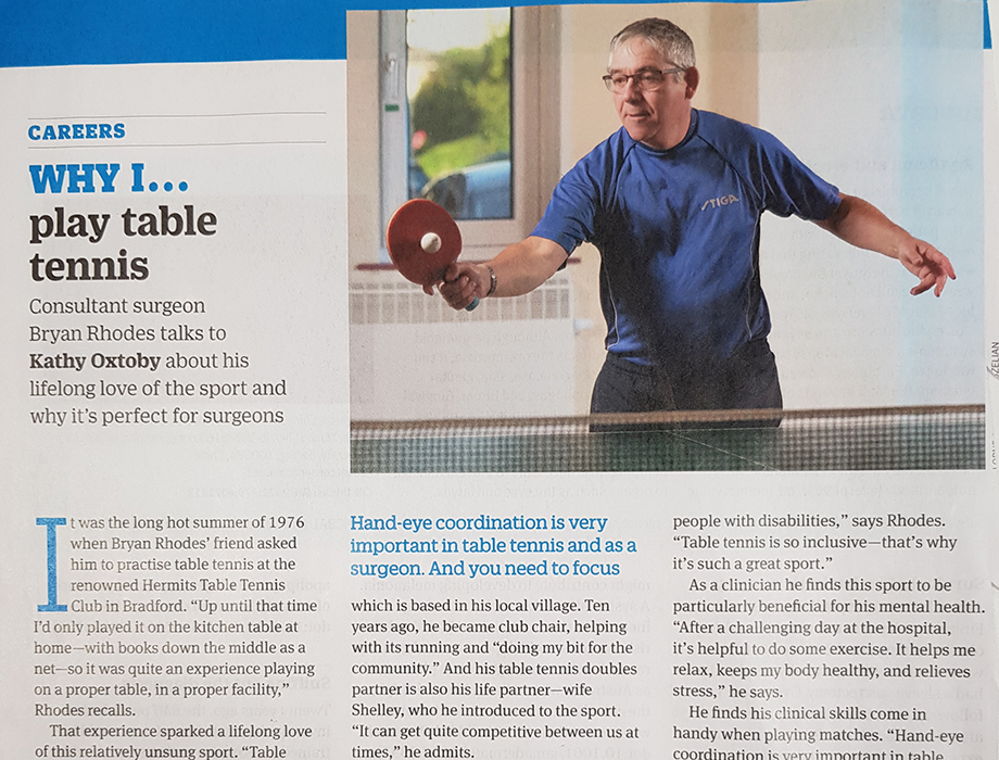 Surgeon helps table tennis break into the BMJ! Table Tennis England